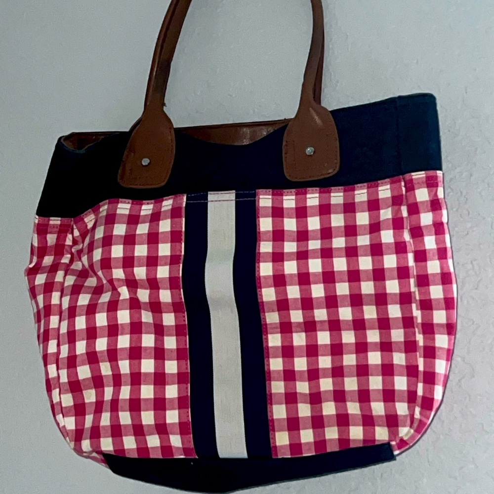 Checkered pink blue shoulder bag. Heritage collection by Bass
